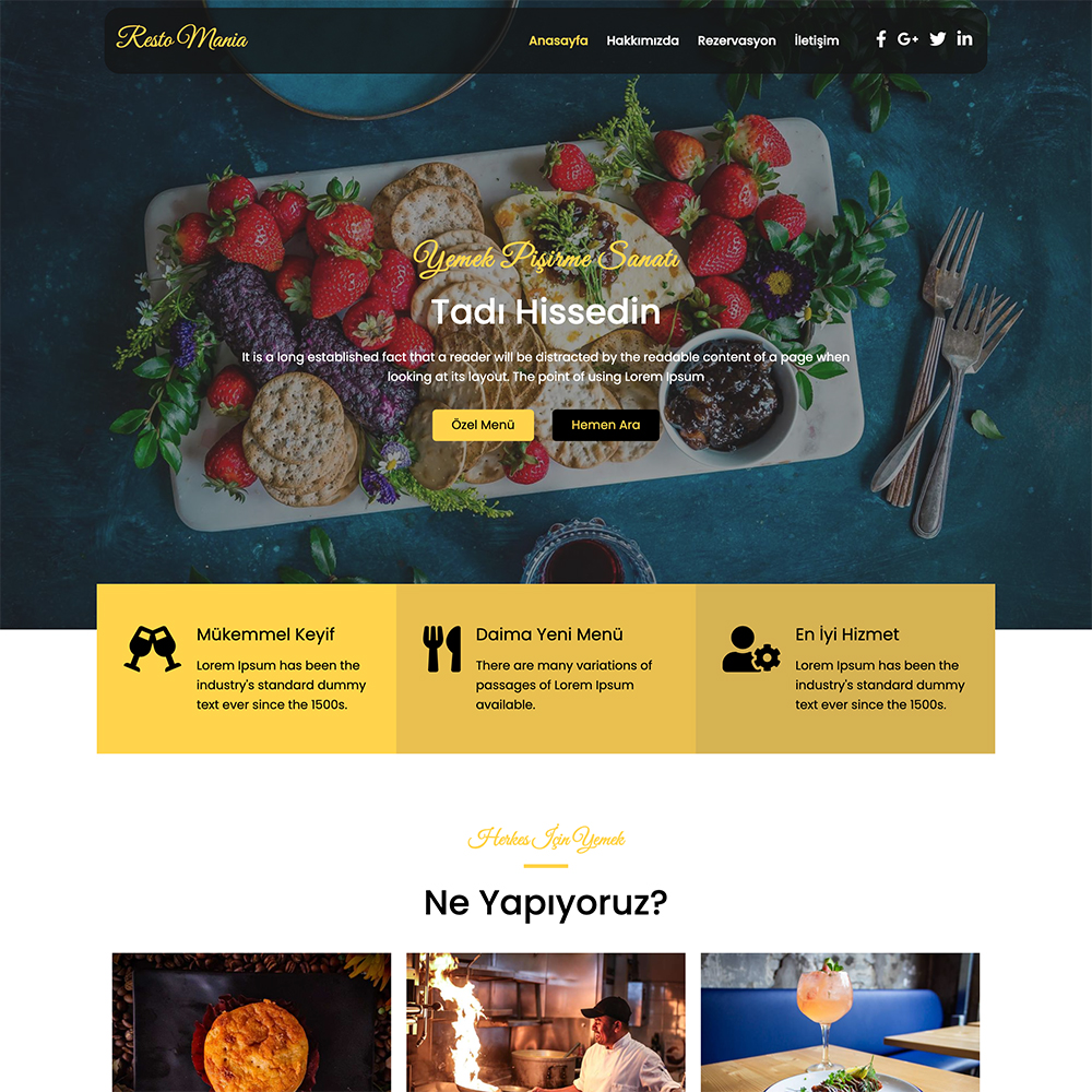 Kafe ve Restoran Hazır Web Sitesi